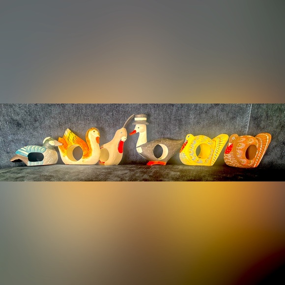 Other - 6 Vintage Hand Carved Wooden Bird Napkin Rings 3-4” each